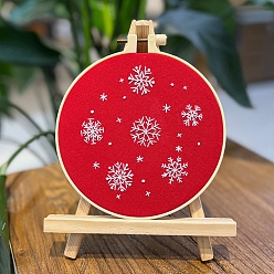 Red Christmas Snowflake DIY Embroidery Kits, Including Embroidery Cloth & Thread, Needle, Embroidery Hoop, Instruction Sheet, Red, 160mm