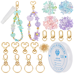 (52) Непрозрачная лаванда Наборы для изготовления ключей своими руками, включает прозрачную эластичную кристаллическую нить, непрозрачные и прозрачные акриловые бусины, брелки, Перейти латунные, разноцветные, 0.8 мм
