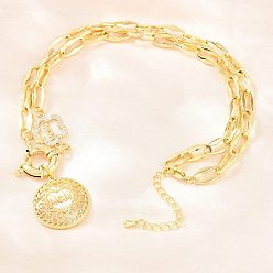 Настоящее золото 18K Подвеска-колье ко Дню матери из латуни с микропаве из прозрачного кубического циркония, полая, плоская, круглая, с сердечком., без кадмия и без свинца, долговечный, стойки покрытие, реальный 18 k позолоченный, 16.65 дюйм (42.3 см)