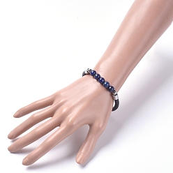 Lapis Lazuli Unisex Leather Cord Bracelets, with Natural Lapis Lazuli(Dyed) Round Beads, 304 Stainless Steel Magnetic Clasps and Rondelle Beads, with Cardboard Packing Box, 8-1/8 inch(20.5cm)