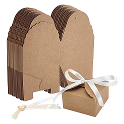 Tan Square Folding Paper Gift Boxes, for Presents Candies Cookies Wrapping, with Polyester Ribbon, Tan, 9x9x5cm