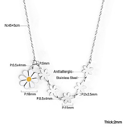 Белый 304 эмалированные нагрудные ожерелья с цветами из нержавеющей стали, цвет нержавеющей стали, белые, 17.72 дюйм (45 см), Кулон : 18 мм