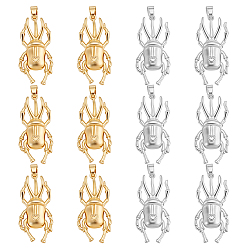 Golden & Silver 12Pcs 2 Colors Rack Plating Brass Pendants, Long-Lasting Plated, Beetle Charms, Golden & Silver, 37x17x4.5mm, Hole: 3x5.5mm, 6pcs/color