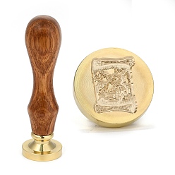 Others Brass Retro Wax Sealing Stamp, with Wooden Handle for Post Decoration DIY Card Making, Ocean Themed Pattern, 90x25.5mm