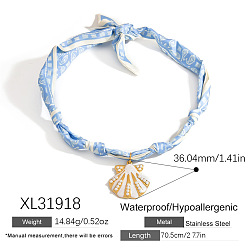 Shell Shape 304 ожерелья-шарфы с подвесками из нержавеющей стали, золотые, формы раковины, 27.76 дюйм (70.5 см), Кулон : 36.04 мм