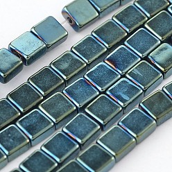 Green Plated Electroplate Non-magnetic Synthetic Hematite Square Bead Strands, Green Plated, 4x4x2mm, Hole: 1mm, about 100pcs/strand, 15.74 inch