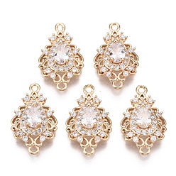 Clear Brass Micro Pave Cubic Zirconia Links Connectors, Long-Lasting Plated, Teardrop, Light Gold, Clear, 20x12x5mm, Hole: 1.4mm