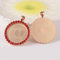 Light Siam Flat Round Alloy Rhinestone Pendant Cabochon Settings, Cadmium Free & Lead Free, Picture Memory Frame Pendants, Light Gold, Light Siam, Tray: 30mm, 48x39x3.5mm, Hole: 4x7mm, 31pcs/bag