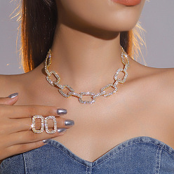 Золотой Комплекты из цепочек со стразами из сплава и серег-гвоздиков, прямоугольные, золотые, 500 мм