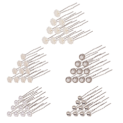 Platinum DIY Making Sets, with Iron Hair Fork Findings and Cabochons, Platinum, 67x10x1mm, 100pcs/set.