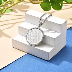 Нержавеющая Сталь Цвет 201 ожерелья из нержавеющей стали со стразами для женщин, плоско-круглые, цвет нержавеющей стали, 23.66 дюйм (60.1 см), подвеска: 37.8 мм.