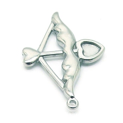 Нержавеющая Сталь Цвет Шкентели нержавеющей стали, талисман в виде лука и стрелы в форме сердца, цвет нержавеющей стали, 32x22 мм