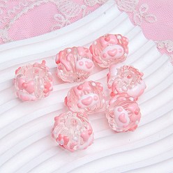 Pink Непрозрачные акриловые бусины, бусины ручной работы, Эмаль стиле, рондель, розовые, 18~23 мм