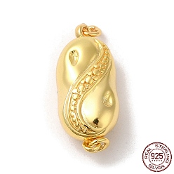 Real 18K Gold Plated Rack Plating 925 Sterling Silver Peanut Bayonet Clasps, Oval, with 925 Stamp, Real 18K Gold Plated, 19.5x8x6mm, Hole: 1.5mm
