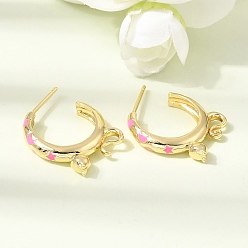 Camélia Boucles d'oreille en laiton émaillé, forme de chat, boucles d'oreilles demi-créoles, sans plomb et sans cadmium, crémaillère plaquage, plaqué longue durée, réel 18 k plaqué or, camélia, 21.5x18~18.5x4mm