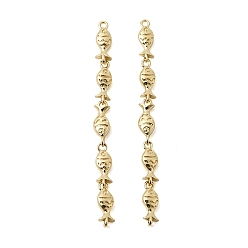 Настоящее золото 18K Латунные соединительные подвески в виде рыбьих звеньев, стойки покрытие, без свинца и без кадмия, долговечный, реальный 18 k позолоченный, 50x4x2 мм, отверстия : 1.2 mm и 0.7 мм