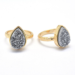 Серебро Гальванизированный естественный druzy кварцевый кристалл палец кольца, с фурнитурой из экологически чистой латуни, без свинца и без кадмия, долговечный, плоско-круглые, Размер 7, реальный 18 k позолоченный, серебряные, 17 мм