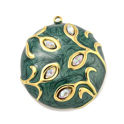 Темно-Зеленый Ионное покрытие (ip) 304 подвески из нержавеющей стали со стразами, с эмалью, реальный 18 k позолоченный, полукруглый с подвеской для глаз, темно-зеленый, 27x24.5x6 мм, отверстие : 1.4 мм