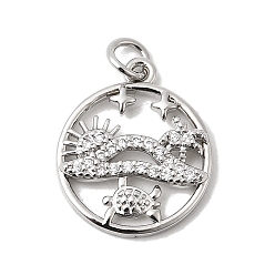 Turtle Латунные микро проложить кубического циркония подвески, плоские круглые прелести, долговечный, без кадмия и без свинца, с целью перехода в кольце, золотые, черепаха, 19x16x2.5 мм, отверстие : 3 мм