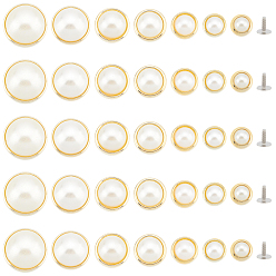 Light Goldenrod Yellow 70Set 7 Style Iron Rivets, with Half Round Plastic Pearl Cabochons, for Coat, Shoes, Suitcase & Bag Decoration, Light Goldenrod Yellow, 8~22.5x5~11.5mm, Hole: 2~5.5mm, 10set/style