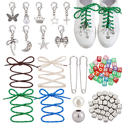 (52) Непрозрачная лаванда Шнурки из полиэфирного шнура и железные броши, с подвесными украшениями из акрила, пластика и сплава, имитирующими жемчуг, разнообразные, платина, разноцветные, 26~41 мм