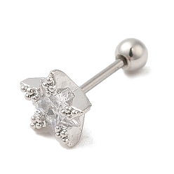 Нержавеющая Сталь Цвет Серьги-гвоздики из латунного микро-паве, хрящевые серьги, со шпилькой из нержавеющей стали и ушной гайкой, звезда, цвет нержавеющей стали, 316 мм