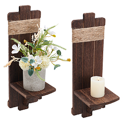 Коричневый 2шт. деревянный настенный держатель, с джутовой веревкой, прямоугольные, кофе, 400x130x130 мм