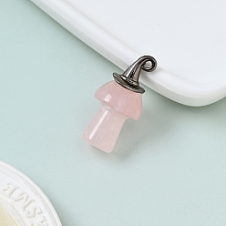 Rose Quartz Natural Rose Quartz Pendnats, with Alloy Finding, Mushroom Charms, 30x25mm