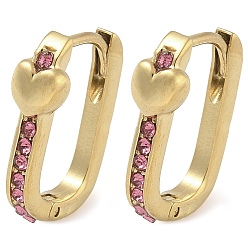 Бургундия Ионное покрытие (ip) 304 серьги-кольца из нержавеющей стали, со стразами для женщин, сердце, Бургундия, 15x5 мм