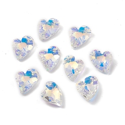 Прозрачный Подвески гальванизируйте стекла, с покрытием на задной стороне, граненые, сердце прелести, прозрачные, 17x12.5x6~6.5 мм, отверстие : 1.4~1.5 мм