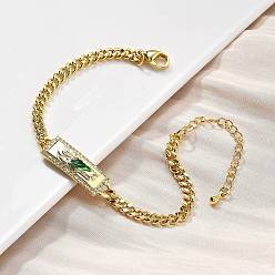 Настоящее золото 18K Браслеты-цепочки из латуни с кубинскими звеньями, латунный микропаве прозрачный кубический цирконий прямоугольник со звеньями Saint Jude браслеты для женщин и мужчин, с эмалью, реальный 18 k позолоченный, 6-3/4 дюйм (17.1 см)