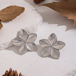 Платина 304 серьги-гвоздики в виде цветка из нержавеющей стали в полоску, платина, 37.4x37.4 мм