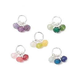 Серебро 5шт. 5 цвета окрашенных натуральных малазийских нефритовых подвесок, Граненые бусины-подвески в форме ронделя с железной фурнитурой, разноцветные, серебряные, 7x4 мм, Перейти кольцо: 6.5x1 мм, внутренний диаметр: 4 мм, 1 шт / цвет