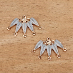 Light Blue Alloy Enamel Chandelier Components Link Cabochon Settings, Leaf, Light Blue, 17x27mm, Tray: 3.5mm