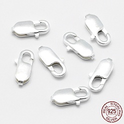 Silver 925 Sterling Silver Lobster Claw Clasps, Rectangle, Silver, 14x6.5x3mm, Hole: 1.5mm