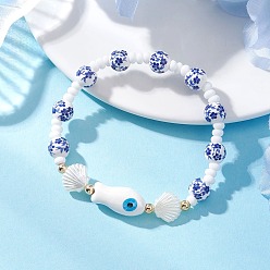 Разноцветный Браслеты ручной работы из фарфора, керамики и стекла с цветочным принтом, украшенные бусинами, для женщин., рыба, красочный, внутренний диаметр: 2.09 дюйм (5.3 см)