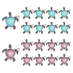 Mixed Color 20Pcs 2 Colors Tibetan Style Alloy Pendants, with Imitation Acrylic Rhinestone Cabochons, Turtle, Mixed Color, 21x19x4mm, Hole: 2mm, 10pcs/color