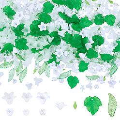 Белый Наборы для самостоятельного изготовления фурнитуры в виде цветочных листьев, в том числе акриловые бусины и подвески, акриловый шарик крышки, белые, 9.5x9x6.5 мм, отверстие : 1.4 мм