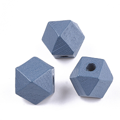 Stahlblau Bemalte Naturholzperlen, Polyeder, Stahlblau, 15.5~16x15.5~16x12 mm, Bohrung: 3 mm