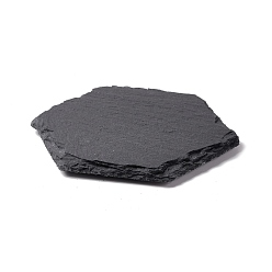 Piedra Negra Alfombrilla de piedra negra natural, posavasos de borde áspero, con almohadilla de esponja, hexágono, 86x100x7.4 mm