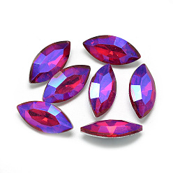 Red Pointed Back Glass Rhinestone Cabochons, Back Plated, Faceted, AB Color Plated, Horse Eye, Red, 15x7x4mm