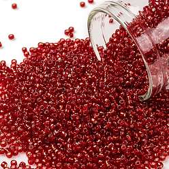 (25B) Silver Lined Siam Ruby Тохо 15/0 круглые бусины, японский бисер, (25 b) сиамский рубин с серебряной подкладкой, 1.5 мм, отверстие : 0.7 мм, Около 3000 шт / 10 г