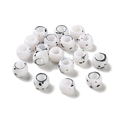Белый Европейские бусины из АБС-пластика, окрашенные распылением, бусины с большим отверстием, круглые, белые, 9x6 мм, отверстие : 4 мм, Около 1600 шт / 500 г