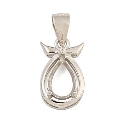 Платинированный Настройки Серебряный кулон кабошон 925 стерлингов, Настройки зубца, настройки гвоздя горного хрусталя, Настройки зубца, слеза, Реальная платина, 11x7x4 мм, лоток : 5x7 мм