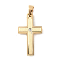Настоящее золото 18K 304 микро нержавеющей стали прокладывать Цирконом подвески, крестик, вакуумное покрытие pvd, реальный 18 k позолоченный, 32.5x18x3 мм, отверстие : 5x5 мм