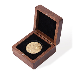 Negro Cajas magnéticas de madera para guardar monedas conmemorativas, plaza, negro, 8x8x3.8 cm