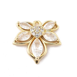 Настоящее золото 14K Латунные микро проложить кубического циркония подвески, без кадмия, без никеля и без свинца, лист прелести, реальный 14 k позолоченный, 16.5x17.5x4 мм, отверстие : 1.2 мм