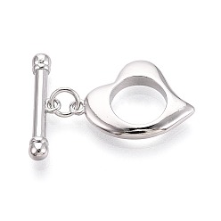 Платинированный Латуни Переключить застежками, сердце, Реальная платина, 14x15x3 мм, отверстие : 0.7 мм