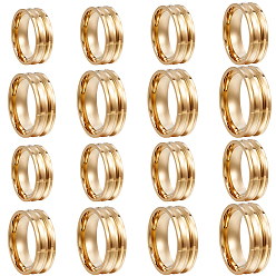 Золотой 16 шт. 8 стили 201 нержавеющая сталь рифленые кольца для пальцев, кольцевой сердечник, для изготовления инкрустации, золотые, прорезь: 2 мм, 8 мм, внутренний диаметр: 16~23 мм, 2 шт / стиль