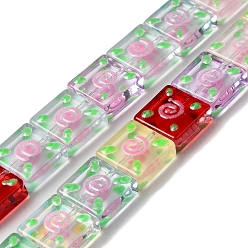 Разноцветный Прозрачные стеклянные бусины, бусины ручной работы, с эмалью, квадратный, красочный, 11.8~12x12x5~5.5 мм, отверстие : 1.2 мм, около 33 шт / нитка, 15.35'' (39 см)